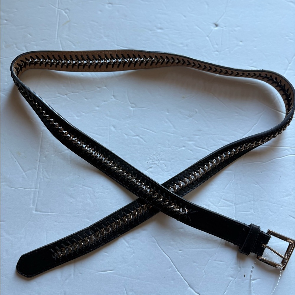 Elegant 3/4” width Brown & Silver Braiding Leather Belt, Size M fits up to 38”